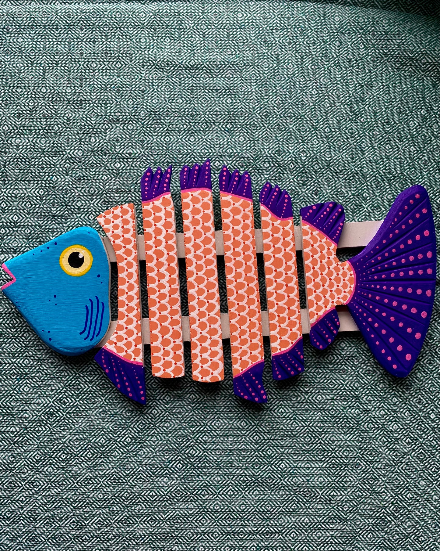 Colorful Hand-Painted Wooden Fish Wall Art