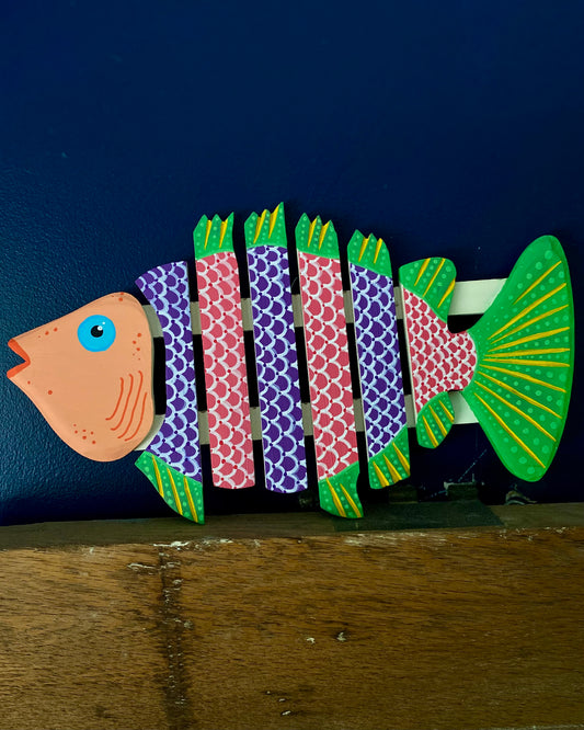 Colorful Hand-Painted Wooden Fish Wall Art