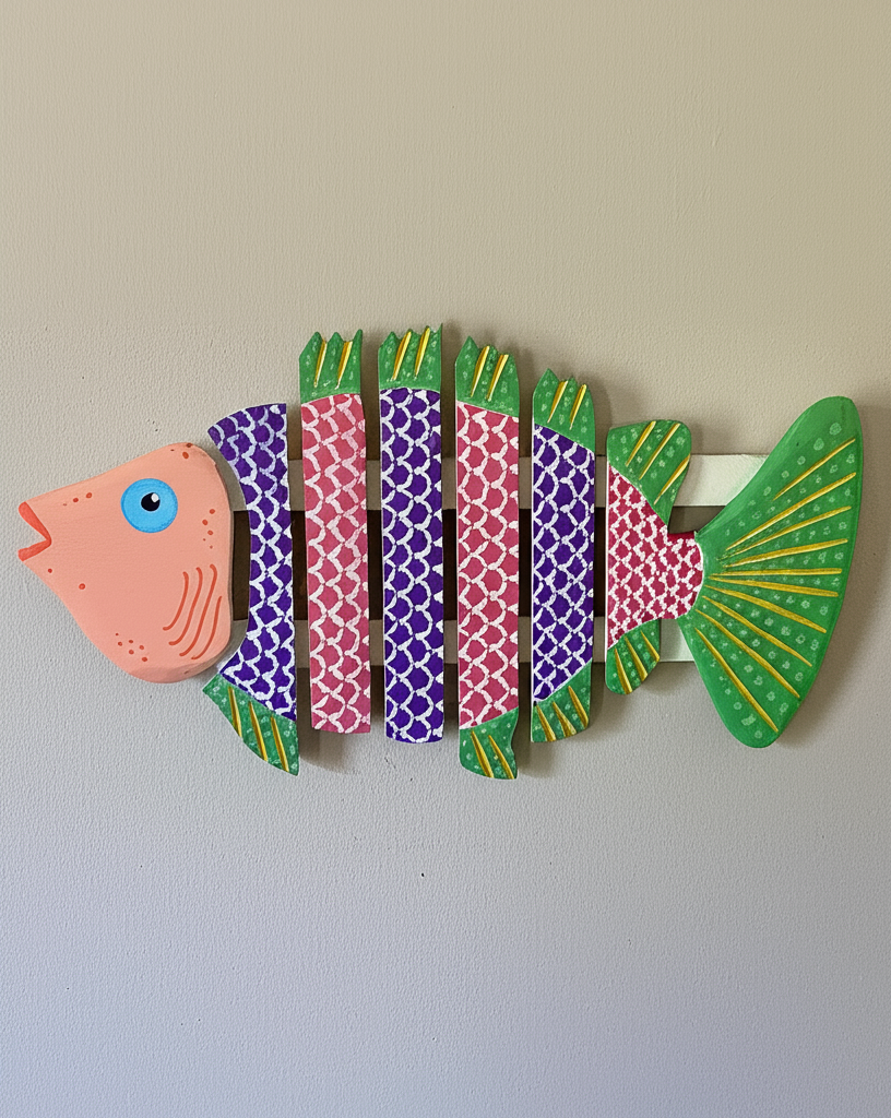 Colorful Hand-Painted Wooden Fish Wall Art