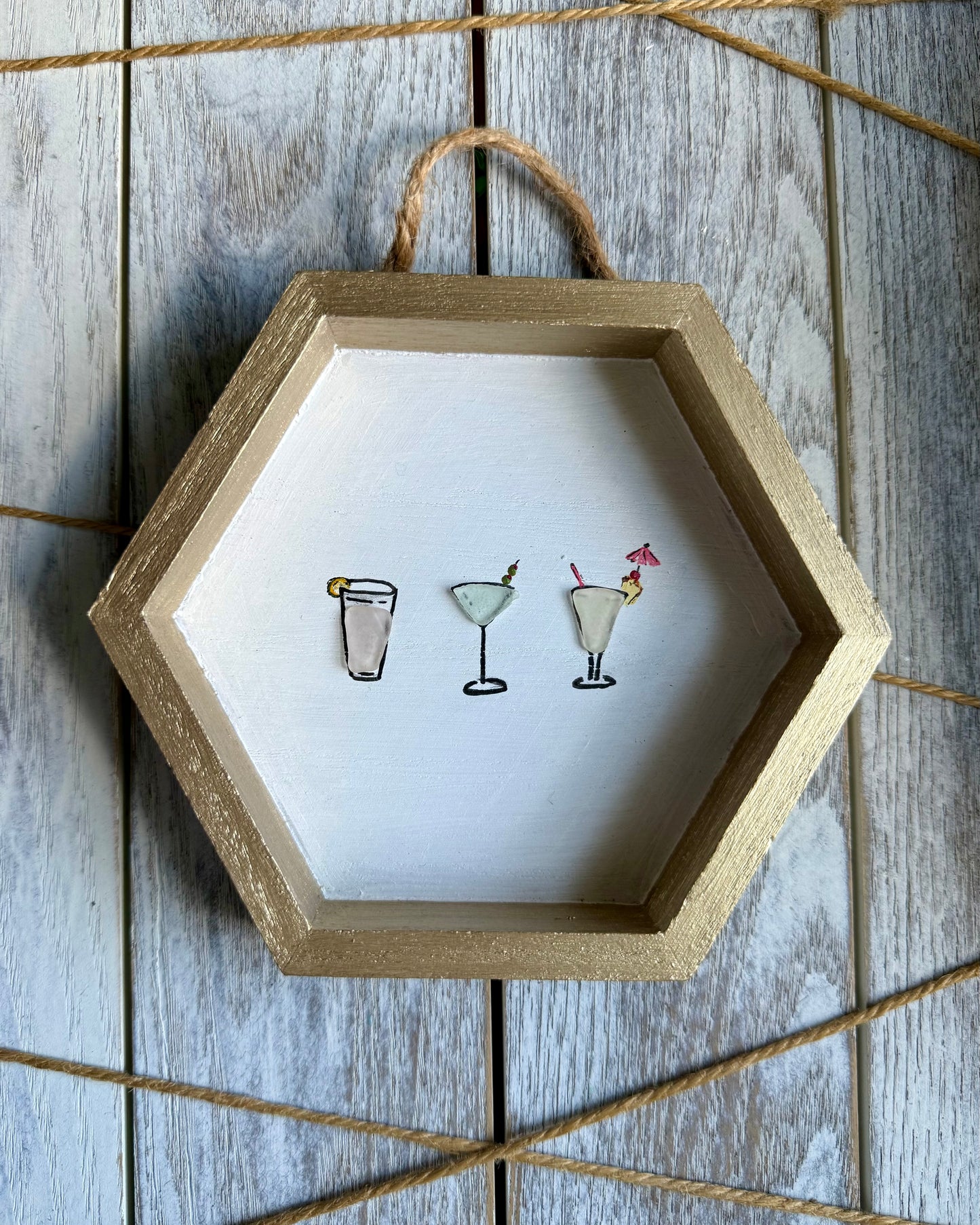 Seaglass Cocktail Mini Art – Handcrafted Coastal Wall Piece