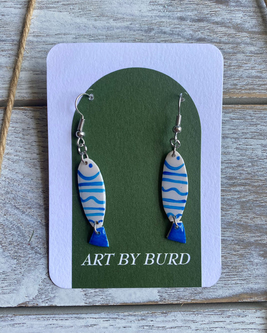 Handpainted Blue Wave Fish Dangles