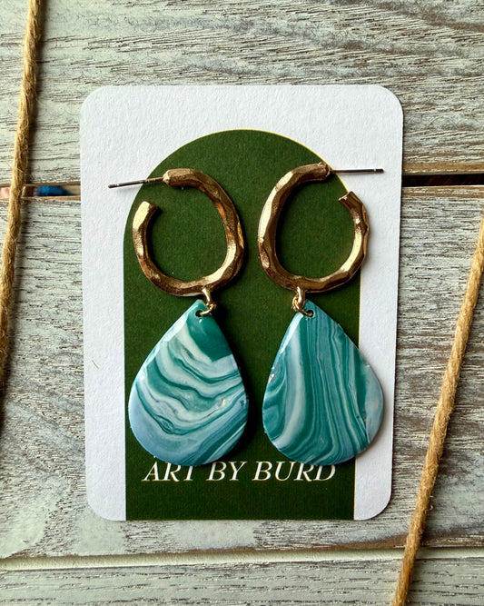 Emerald Marbled Teardrop Hoops