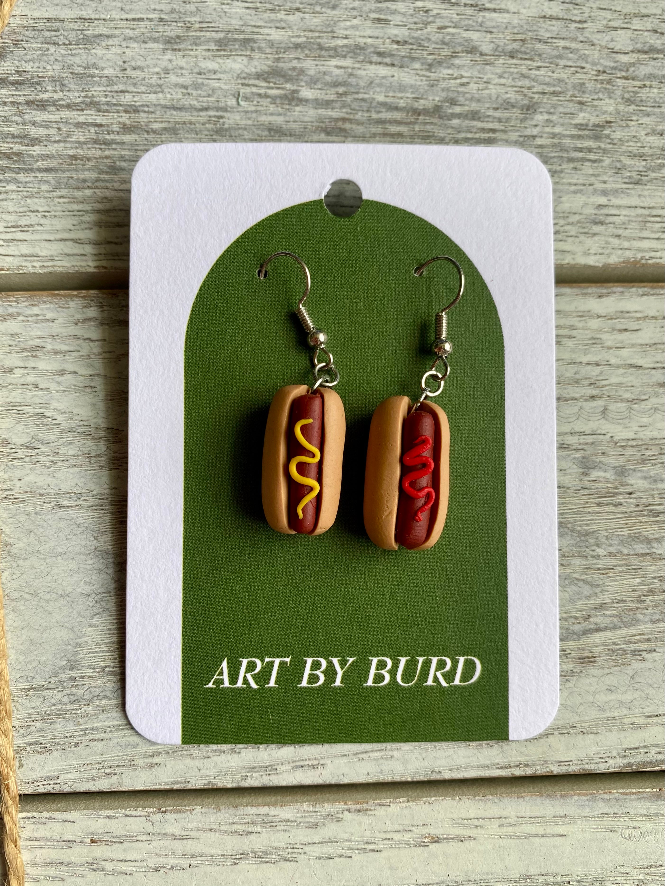 Handmade Hot Dog Stud Earrings, Hot Dog Jewelry, Handmade Jewelry, Foodie Earrings, Food Stud Earrings, Hot sold Dog Gift, Food Gifts