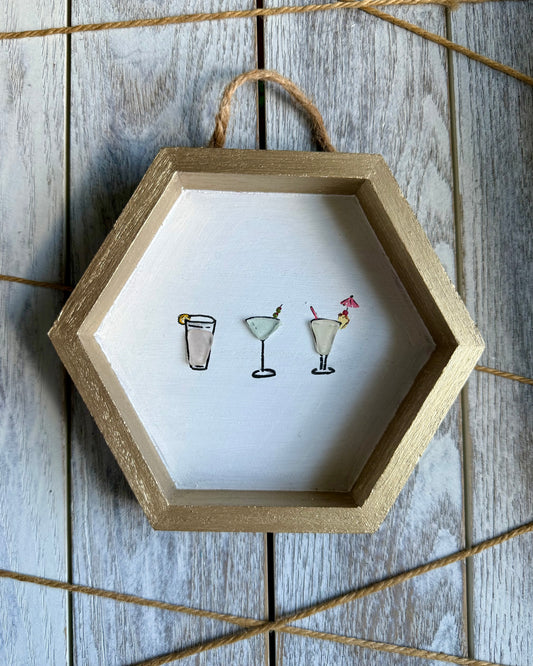 Seaglass Cocktail Mini Art – Handcrafted Coastal Wall Piece