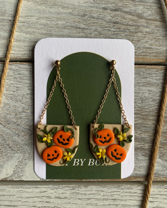 Pumpkin Patch Jack-O’-Lantern Drop Swing Earrings
