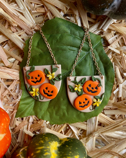 Pumpkin Patch Jack-O’-Lantern Drop Swing Earrings