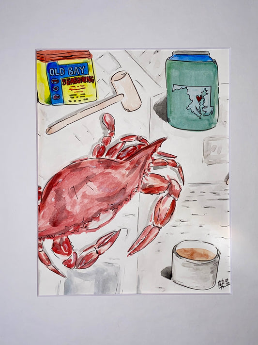 Original Watercolor Crab Feast